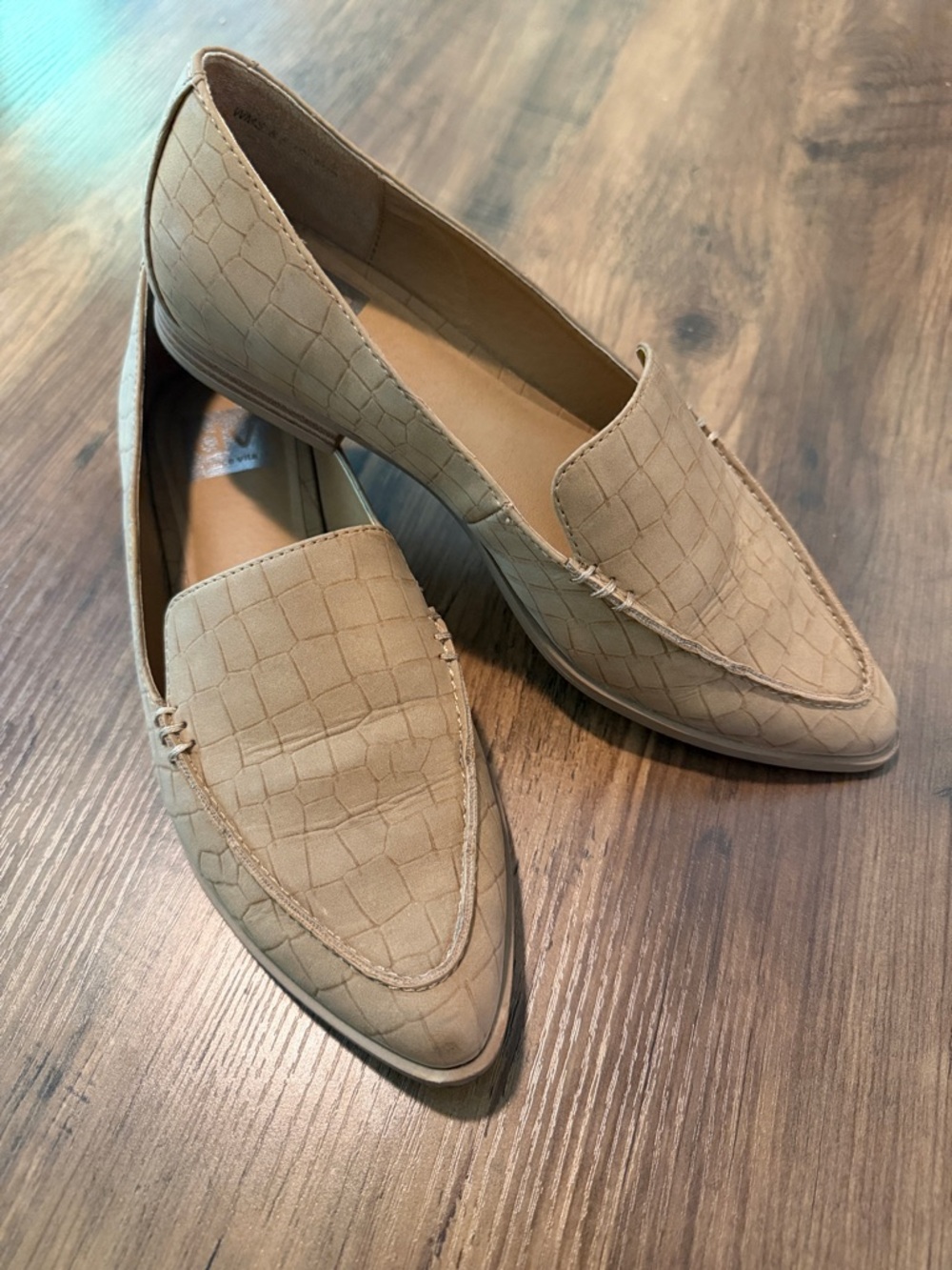 DV by Dolce Vita Tan Croc-Embossed Pointed Toe Loafers